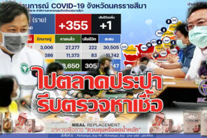 ตั้งจุดตรวจ ATKหาเชื้อ หลังพบย่านตลาดประปาระบาดหนัก ยอดติดเชื้อวันนี้  355 ราย รักษาหาย 181ราย เสียชีวิตอีก 1 ราย(คลิกอ่าน)